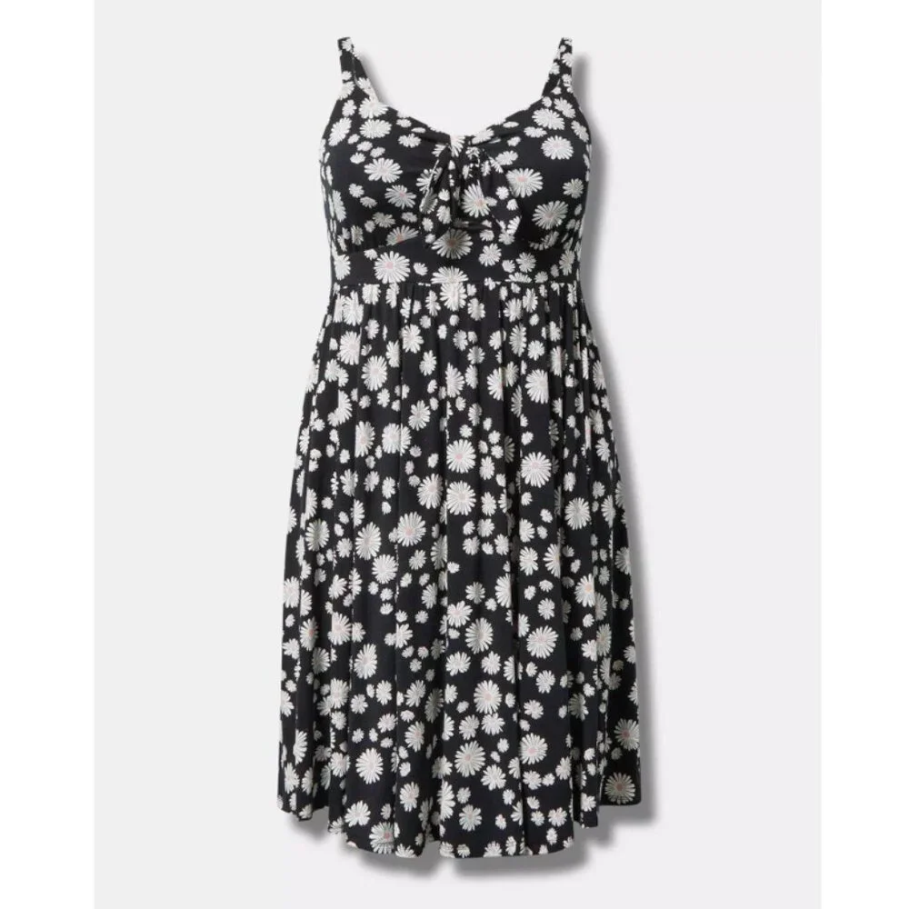 NWT Torrid 2 Black Daisy Mini Super Soft Tie Front Skater Dress 2X 18 20